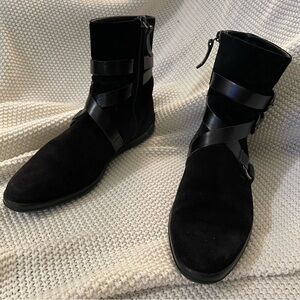 Tod's Black Suede and Leather Strap Boots